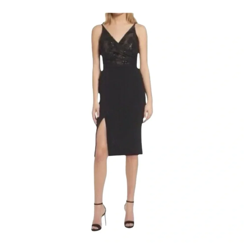Dress the Population Giulia Sequin Bodice‎ Crepe Sheath Dress NWT Black XS